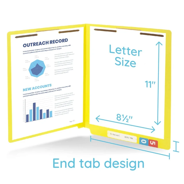 Alt view image 2 of 7 - 50 Yellow End Tab Fastener File Folders, Letter Size Durable 11pt Yellow Paper, Straight Cut End Tabs, 2 Prong Fasteners, Medical Files, Receipts, Office Reports
