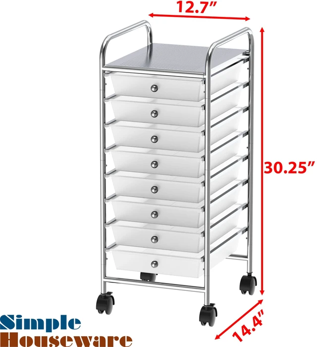 Alt view image 3 of 7 - 8 Drawers Rolling Utility Cart Art Craft Storage, Chrome 1-Column, 30.25" Height, Lockable Wheels, for School, Office, Art Craft, and Paper Storage