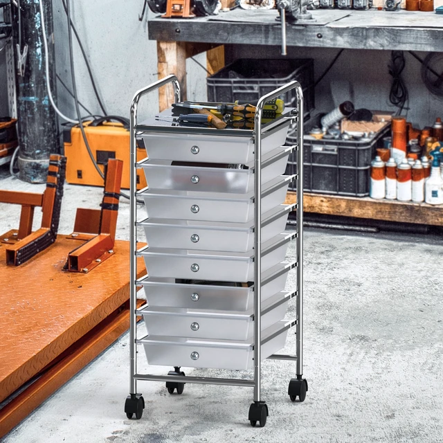 Alt view image 5 of 7 - 8 Drawers Rolling Utility Cart Art Craft Storage, Chrome 1-Column, 30.25" Height, Lockable Wheels, for School, Office, Art Craft, and Paper Storage