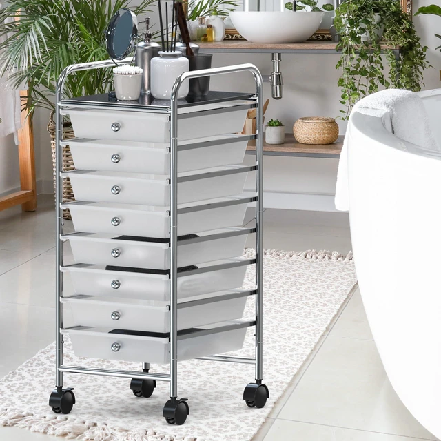 Alt view image 4 of 7 - 8 Drawers Rolling Utility Cart Art Craft Storage, Chrome 1-Column, 30.25" Height, Lockable Wheels, for School, Office, Art Craft, and Paper Storage