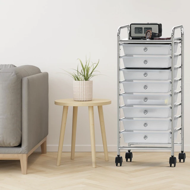 Alt view image 7 of 7 - 8 Drawers Rolling Utility Cart Art Craft Storage, Chrome 1-Column, 30.25" Height, Lockable Wheels, for School, Office, Art Craft, and Paper Storage