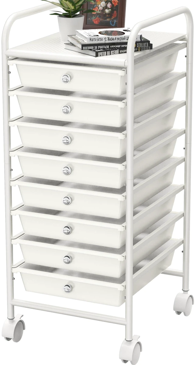 Main image of 8 Drawers Rolling Utility Cart Art Craft Storage, White 1-Column, 30.25" Height, Lockable Wheels, for School, Office, Art Craft, and Paper Storage