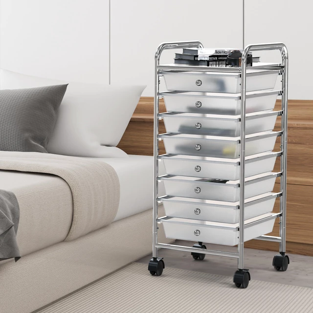 Alt view image 6 of 7 - 8 Drawers Rolling Utility Cart Art Craft Storage, Chrome 1-Column, 30.25" Height, Lockable Wheels, for School, Office, Art Craft, and Paper Storage