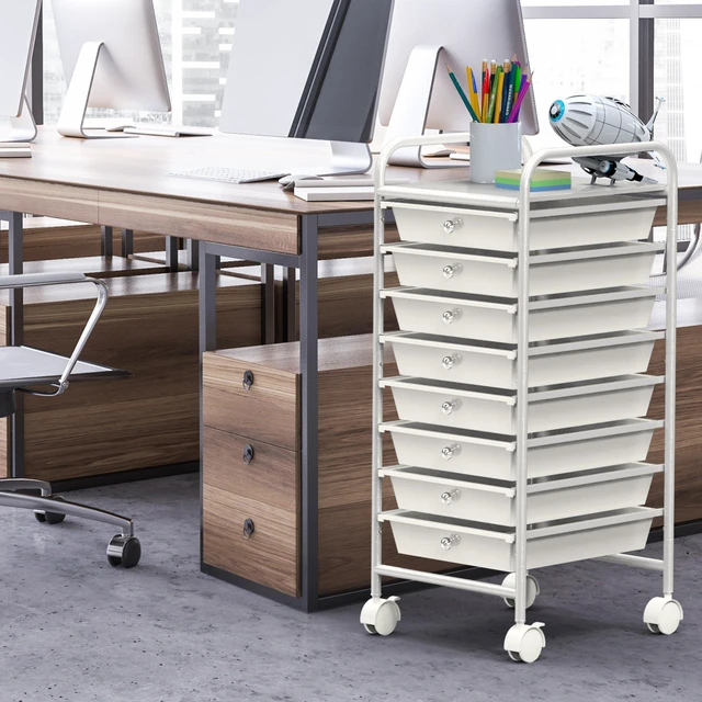 Alt view image 2 of 7 - 8 Drawers Rolling Utility Cart Art Craft Storage, White 1-Column, 30.25" Height, Lockable Wheels, for School, Office, Art Craft, and Paper Storage