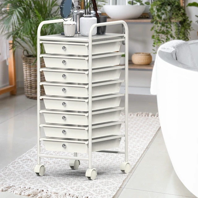 Alt view image 4 of 7 - 8 Drawers Rolling Utility Cart Art Craft Storage, White 1-Column, 30.25" Height, Lockable Wheels, for School, Office, Art Craft, and Paper Storage