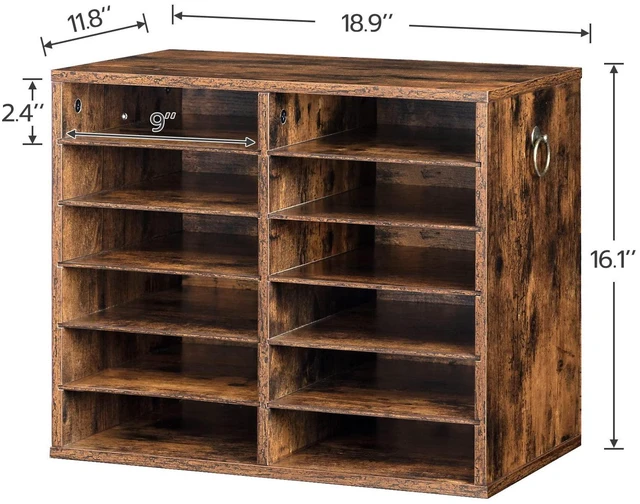 Alt view image 2 of 7 - Literature Organizers, 12 Compartments Office Mailbox with Adjustable Shelves, Wood Countertop Literature Sorter for Office, Home, Classroom, Mailrooms Organization Rustic Brown FG12WF01