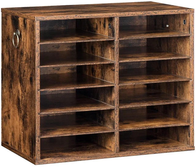 Main image of Literature Organizers, 12 Compartments Office Mailbox with Adjustable Shelves, Wood Countertop Literature Sorter for Office, Home, Classroom, Mailrooms Organization Rustic Brown FG12WF01