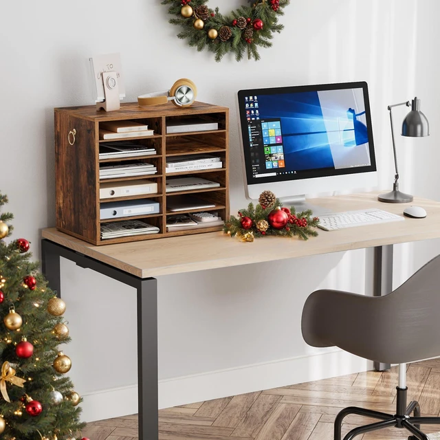 Alt view image 3 of 7 - Literature Organizers, 12 Compartments Office Mailbox with Adjustable Shelves, Wood Countertop Literature Sorter for Office, Home, Classroom, Mailrooms Organization Rustic Brown FG12WF01