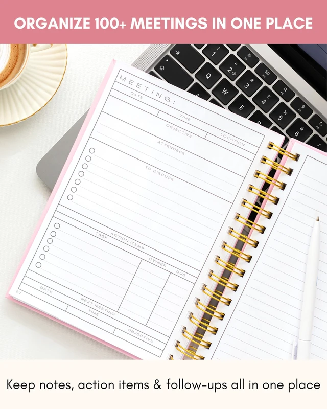 Alt view image 2 of 7 - Meeting Notebook for Work OrganizationWork Notebook for Note Taking Meeting Planner & Office Supplies for Men & Women to Stay Organized with 100+ Meeting Pages, Action Items & Project Planning
