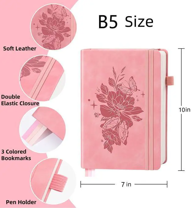 Alt view image 2 of 7 - Lined Journal Notebook 365 Pages, B5 Leather Journals for Writing Women Men Hardcover Notebook with 100GSM Thick Paper, Daily Journal Notebook for Travel, Work, School, Note Taking, College Ruled