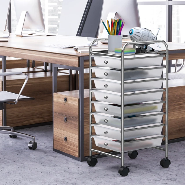 Alt view image 2 of 7 - 8 Drawers Rolling Utility Cart Art Craft Storage, Chrome 1-Column, 30.25" Height, Lockable Wheels, for School, Office, Art Craft, and Paper Storage