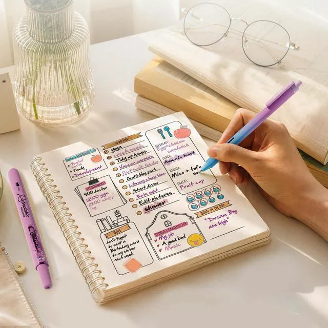 Alt view image 7 of 7 - Gel Pens Journaling Highlighters: 0.5 &0.7mm Purple Journal Set 7ct Black & Multicolor Pen Highlighter No Bleed Smooth Writing for Drawing Journaling Teachers Nurses Office Gift