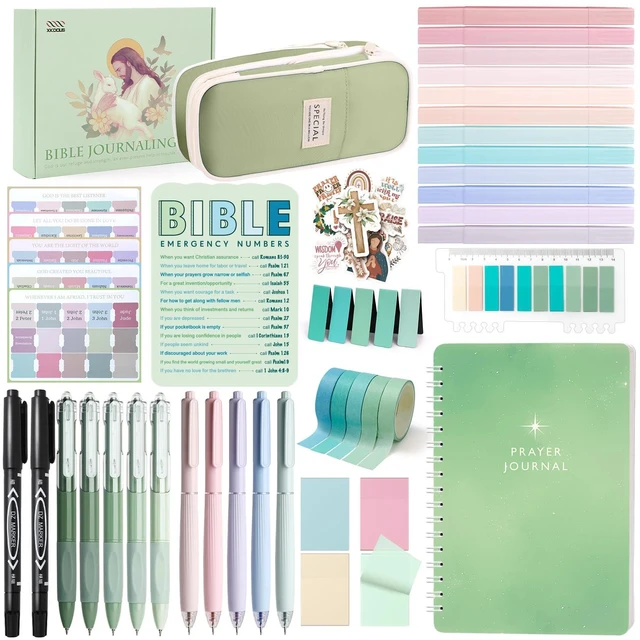 Main image of 50 Bible Study Supplies Journaling Kit with Journal and Case, Green Bible Study Journaling Kit for Women, Deluxe Gift Box with Bible Accessories Helps Highlight Verses, Organize Notes