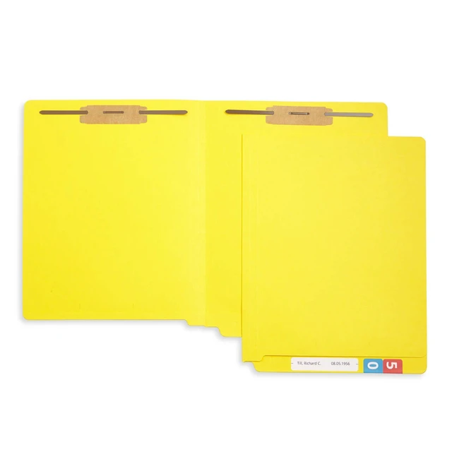 Alt view image 3 of 7 - 50 Yellow End Tab Fastener File Folders, Letter Size Durable 11pt Yellow Paper, Straight Cut End Tabs, 2 Prong Fasteners, Medical Files, Receipts, Office Reports