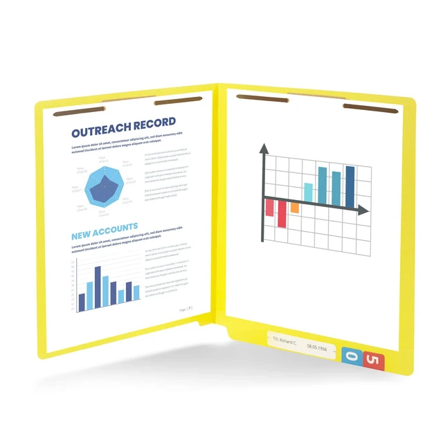 Alt view image 4 of 7 - 50 Yellow End Tab Fastener File Folders, Letter Size Durable 11pt Yellow Paper, Straight Cut End Tabs, 2 Prong Fasteners, Medical Files, Receipts, Office Reports