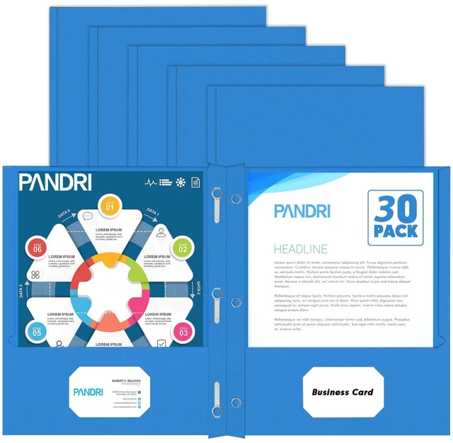 Main image of 30 Pack Two Pocket Paper Folders with Prongs, Letter Size(Lightblue) 3 Prong Folders with Pockets, Paper, 3 Hole Punched, For School, Office, Home, Business