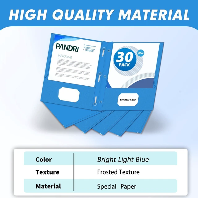 Alt view image 2 of 7 - 30 Pack Two Pocket Paper Folders with Prongs, Letter Size(Lightblue) 3 Prong Folders with Pockets, Paper, 3 Hole Punched, For School, Office, Home, Business