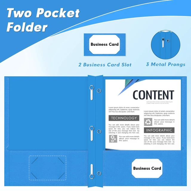 Alt view image 5 of 7 - 30 Pack Two Pocket Paper Folders with Prongs, Letter Size(Lightblue) 3 Prong Folders with Pockets, Paper, 3 Hole Punched, For School, Office, Home, Business