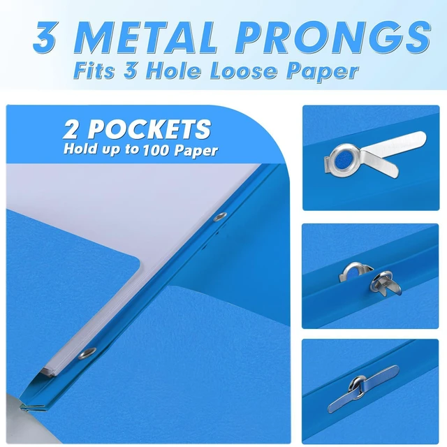 Alt view image 3 of 7 - 30 Pack Two Pocket Paper Folders with Prongs, Letter Size(Lightblue) 3 Prong Folders with Pockets, Paper, 3 Hole Punched, For School, Office, Home, Business