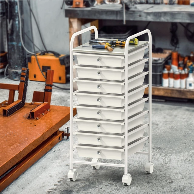 Alt view image 5 of 7 - 8 Drawers Rolling Utility Cart Art Craft Storage, White 1-Column, 30.25" Height, Lockable Wheels, for School, Office, Art Craft, and Paper Storage