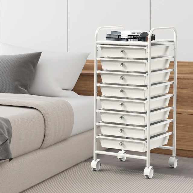 Alt view image 6 of 7 - 8 Drawers Rolling Utility Cart Art Craft Storage, White 1-Column, 30.25" Height, Lockable Wheels, for School, Office, Art Craft, and Paper Storage