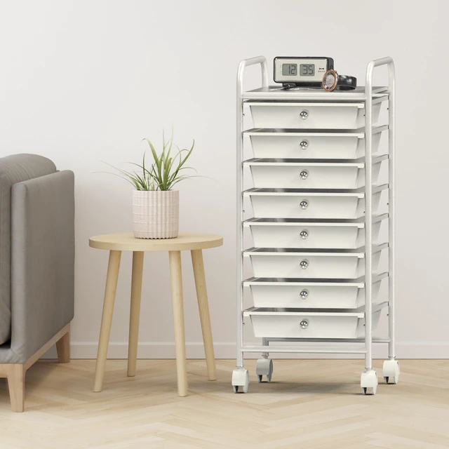 Alt view image 7 of 7 - 8 Drawers Rolling Utility Cart Art Craft Storage, White 1-Column, 30.25" Height, Lockable Wheels, for School, Office, Art Craft, and Paper Storage