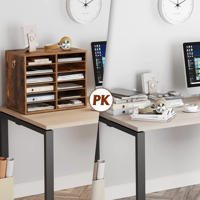 Alt view image 6 of 7 - Literature Organizers, 12 Compartments Office Mailbox with Adjustable Shelves, Wood Countertop Literature Sorter for Office, Home, Classroom, Mailrooms Organization Rustic Brown FG12WF01