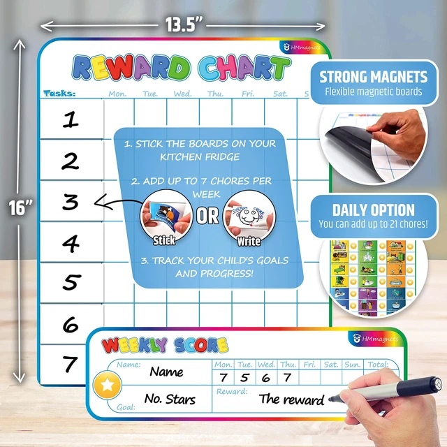 Alt view image 5 of 7 - Large Magnetic Reward Chart for Kids - 127 Pre-Written Stickers (Including Potty Training) + 30 Customizable Chores - Behavior, Responsibility & Incentive Routine Star Chart for Fridge (1 Kid Version)