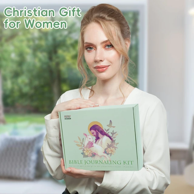 Alt view image 6 of 7 - 50 Bible Study Supplies Journaling Kit with Journal and Case, Green Bible Study Journaling Kit for Women, Deluxe Gift Box with Bible Accessories Helps Highlight Verses, Organize Notes