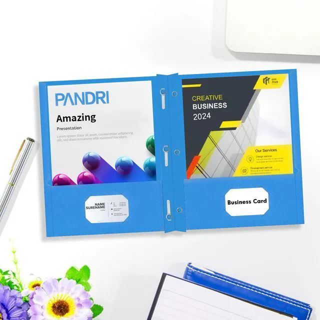 Alt view image 7 of 7 - 30 Pack Two Pocket Paper Folders with Prongs, Letter Size(Lightblue) 3 Prong Folders with Pockets, Paper, 3 Hole Punched, For School, Office, Home, Business