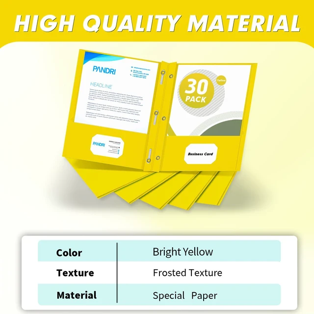 Alt view image 2 of 7 - 30 Pack Two Pocket Paper Folders with Prongs, Letter Size (Yellow) 3 Prong Folders with Pockets, Paper, 3 Hole Punched, For School, Office, Home, Business