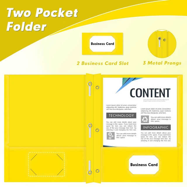 Alt view image 5 of 7 - 30 Pack Two Pocket Paper Folders with Prongs, Letter Size (Yellow) 3 Prong Folders with Pockets, Paper, 3 Hole Punched, For School, Office, Home, Business