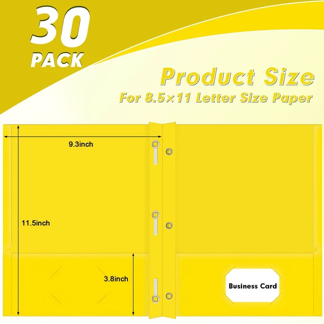 Alt view image 4 of 7 - 30 Pack Two Pocket Paper Folders with Prongs, Letter Size (Yellow) 3 Prong Folders with Pockets, Paper, 3 Hole Punched, For School, Office, Home, Business