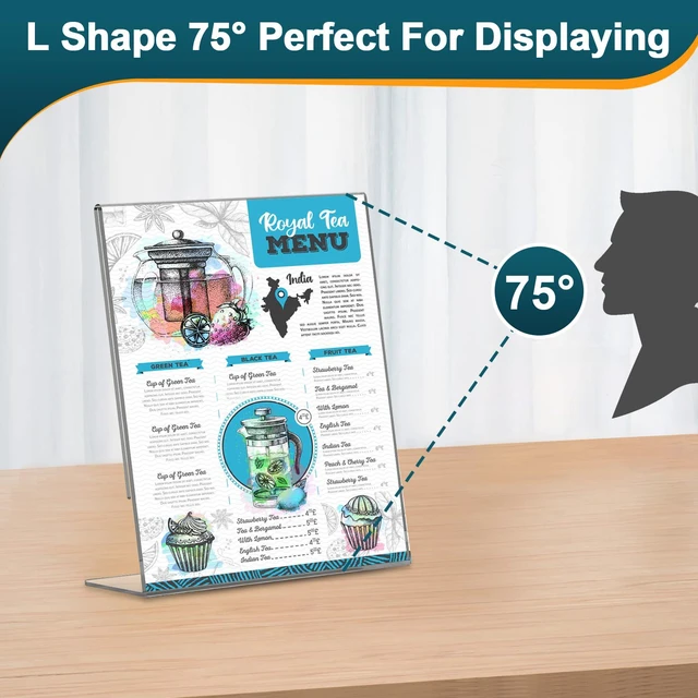 Alt view image 4 of 7 - Acrylic Sign Holder 5x7 Inches, 16 Pack Clear Plastic Table Paper Display Stand, L-Shape Vertical Menu Holder Stand, Clear Picture Photo Flyer Display Stand for Restaurants, Store Show, Office Desktop