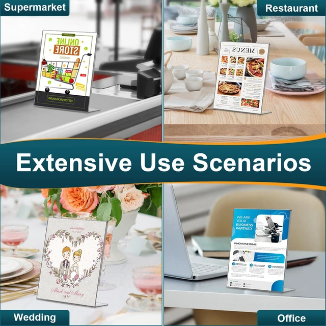 Alt view image 7 of 7 - Acrylic Sign Holder 5x7 Inches, 16 Pack Clear Plastic Table Paper Display Stand, L-Shape Vertical Menu Holder Stand, Clear Picture Photo Flyer Display Stand for Restaurants, Store Show, Office Desktop