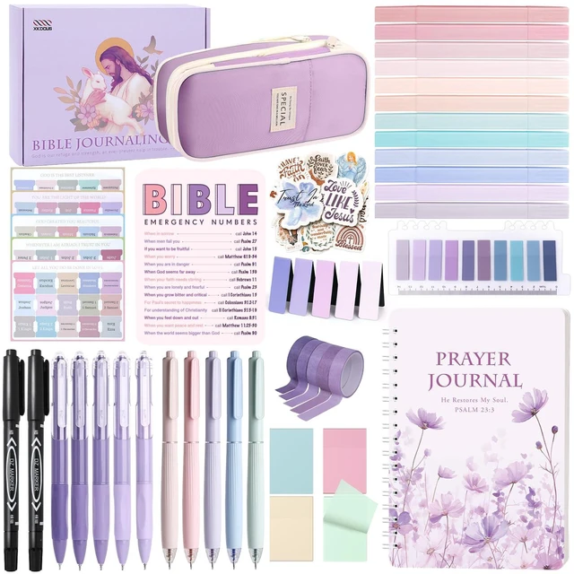 Main image of 50 Bible Study Supplies Journaling Kit with Journal and Case, Purple Bible Study Journaling Kit for Women, Deluxe Gift Box with Bible Accessories Helps Highlight Verses, Organize Notes
