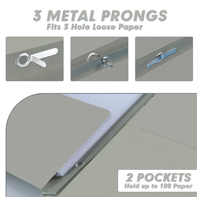 Alt view image 3 of 7 - 30 Pack Two Pocket Paper Folders with Prongs, Letter Size (Grey) 3 Prong Folders with Pockets, Paper, 3 Hole Punched, For School, Office, Home, Business