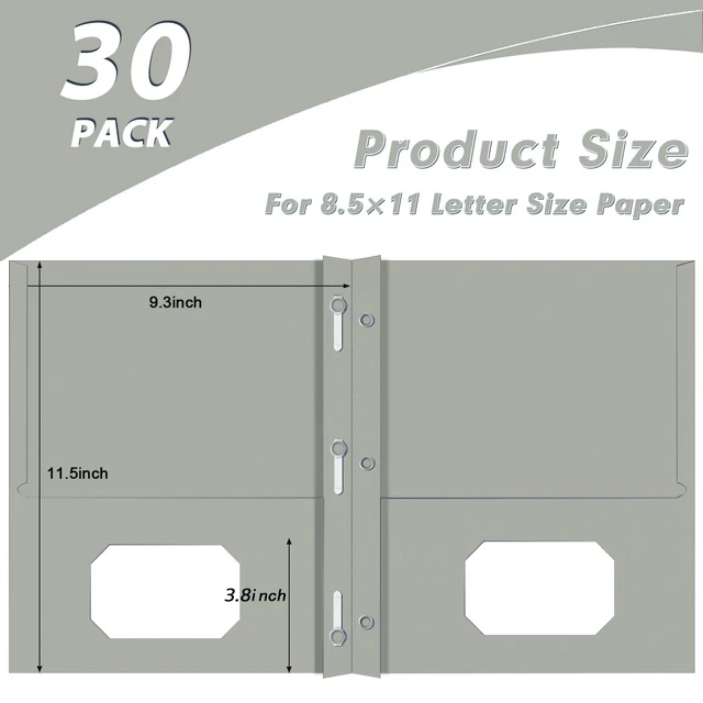 Alt view image 4 of 7 - 30 Pack Two Pocket Paper Folders with Prongs, Letter Size (Grey) 3 Prong Folders with Pockets, Paper, 3 Hole Punched, For School, Office, Home, Business
