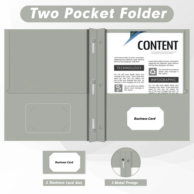 Alt view image 5 of 7 - 30 Pack Two Pocket Paper Folders with Prongs, Letter Size (Grey) 3 Prong Folders with Pockets, Paper, 3 Hole Punched, For School, Office, Home, Business