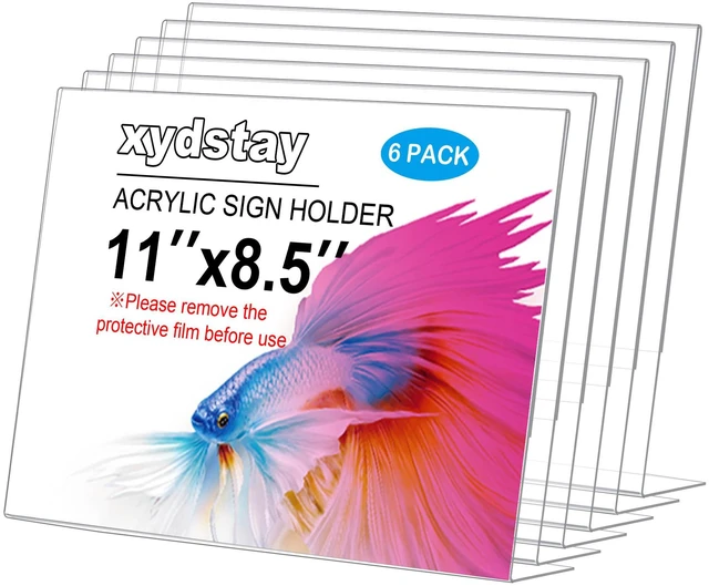 Main image of 6pack Acrylic Sign Holder Horizontal, 8.5x11 L Shape Clear Plastic Plastic Sign Holder, Table Sign Holder, Unbreakable Menu Holder for Restaurant, Office, School, Store and Home Use