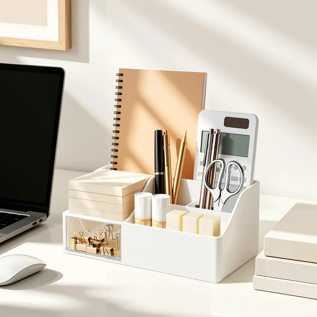 Alt view image 4 of 7 - Acrylic Desk Organizer with Drawer, Pen & Pencil Holder, Multifunctional Desktop Caddy for Office Supply and Organization (White, 2 Pack)