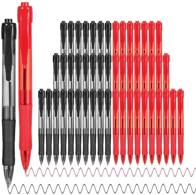 Main image of Pens Bulk, 50 Pack No Bleed Black & Red Ink Click Pens with Soft Grip, Wholesale Retractable Ballpoint Pens for Office School, Medium Point Smooth 1.0MM
