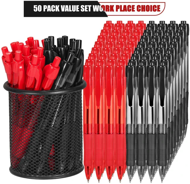 Alt view image 2 of 5 - Pens Bulk, 50 Pack No Bleed Black & Red Ink Click Pens with Soft Grip, Wholesale Retractable Ballpoint Pens for Office School, Medium Point Smooth 1.0MM