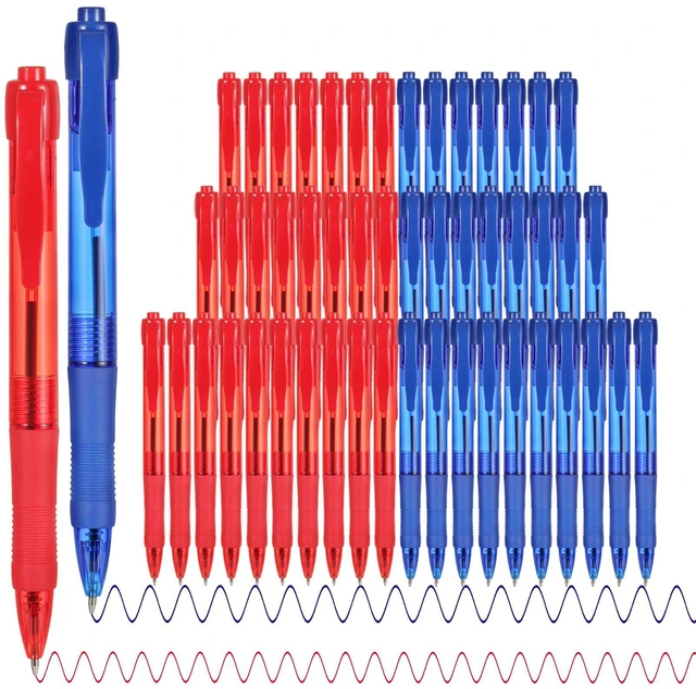 Main image of Pens Bulk, 50 Pack No Bleed Blue & Red Ink Click Pens with Soft Grip, Wholesale Retractable Ballpoint Pens for Office School, Medium Point Smooth 1.0MM
