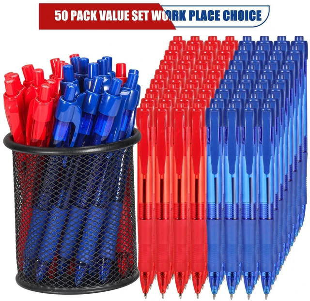 Alt view image 2 of 6 - Pens Bulk, 50 Pack No Bleed Blue & Red Ink Click Pens with Soft Grip, Wholesale Retractable Ballpoint Pens for Office School, Medium Point Smooth 1.0MM