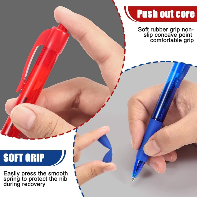 Alt view image 4 of 6 - Pens Bulk, 50 Pack No Bleed Blue & Red Ink Click Pens with Soft Grip, Wholesale Retractable Ballpoint Pens for Office School, Medium Point Smooth 1.0MM
