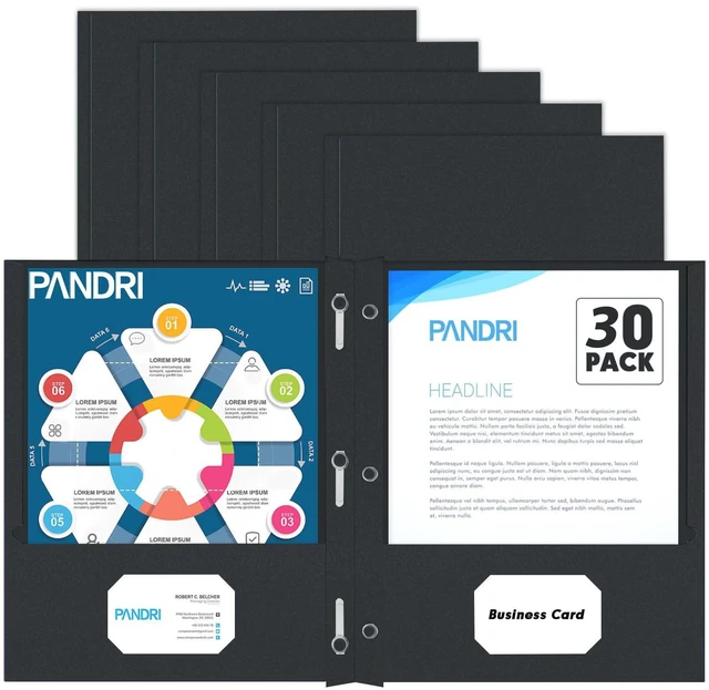 Main image of 30 Pack Two Pocket Paper Folders with Prongs, Letter Size (Black) 3 Prong Folders with Pockets, Paper, 3 Hole Punched, For School, Office, Home, Business