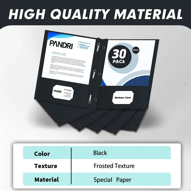 Alt view image 2 of 7 - 30 Pack Two Pocket Paper Folders with Prongs, Letter Size (Black) 3 Prong Folders with Pockets, Paper, 3 Hole Punched, For School, Office, Home, Business
