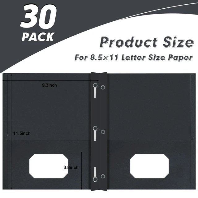 Alt view image 4 of 7 - 30 Pack Two Pocket Paper Folders with Prongs, Letter Size (Black) 3 Prong Folders with Pockets, Paper, 3 Hole Punched, For School, Office, Home, Business