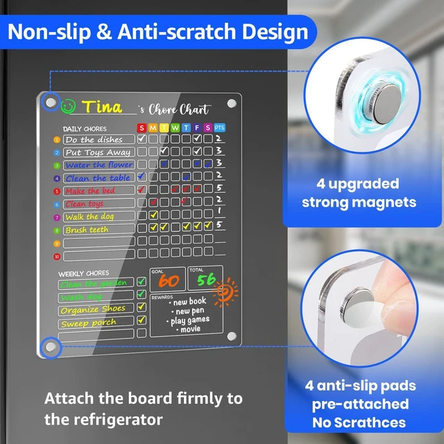 Alt view image 6 of 7 - Acrylic Magnetic Chore Chart for Kids, Large 12x16 Inch, 2 Pack Clear Dry Erase Fridge Chore and Reward Board for Multiple Kids and Teens; Embedded Magnets; 12 Wet-Erase Markers and Towel